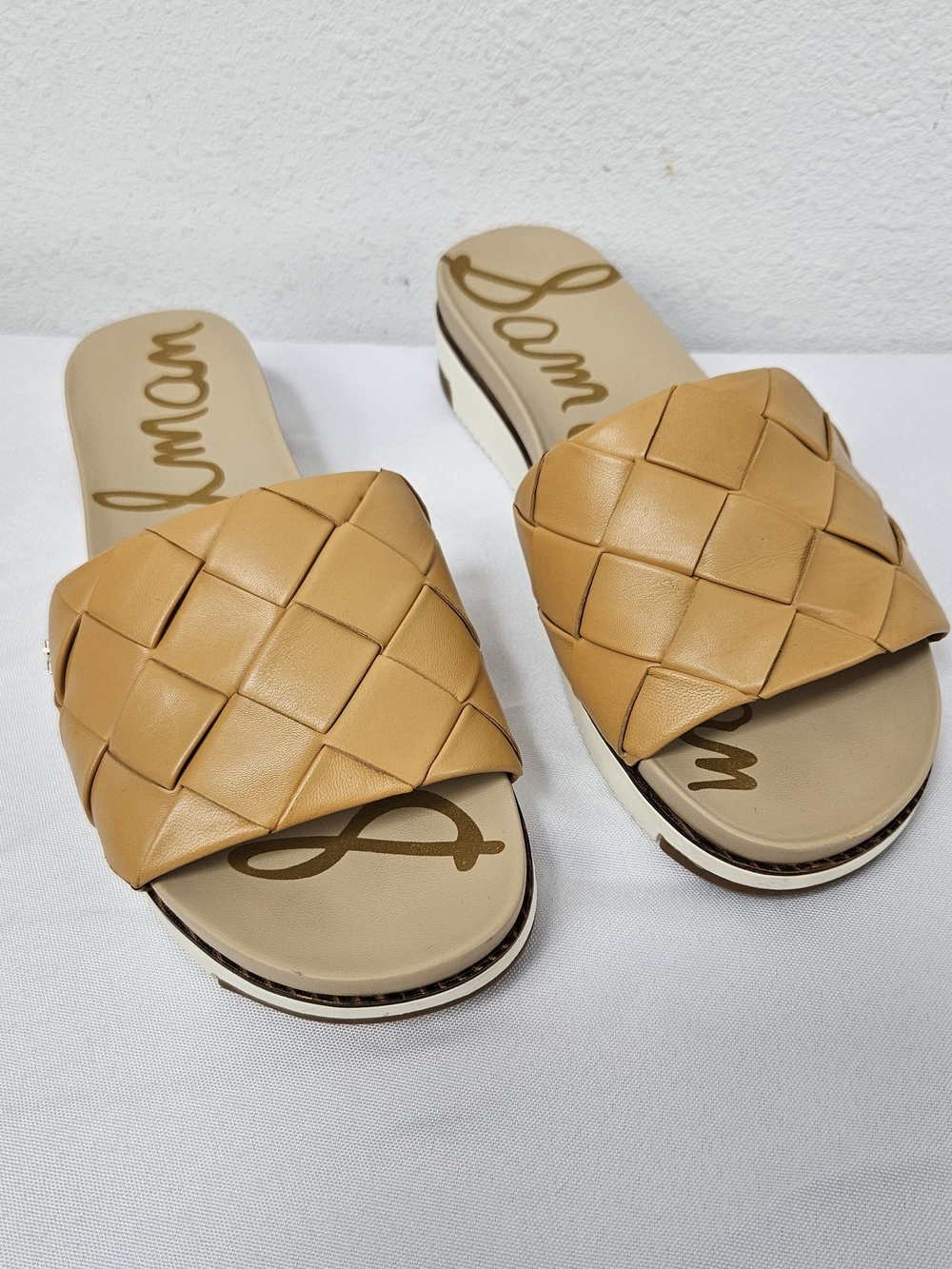 Sam Edelman Adaley Woven Platform Sport Slides Saddle Leather Women’s Size 9.5
